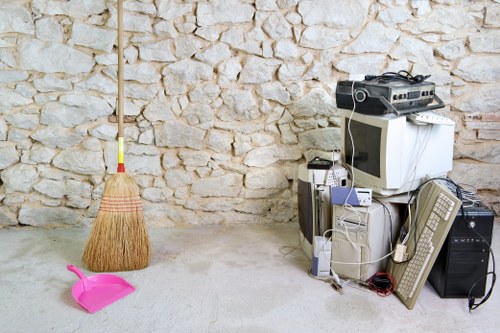 Cluttered garage before clearance